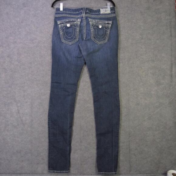 True Religion Jeans Womens 29 Blue Skinny Super T Contrast Stitch Made USA - Picture 10 of 11